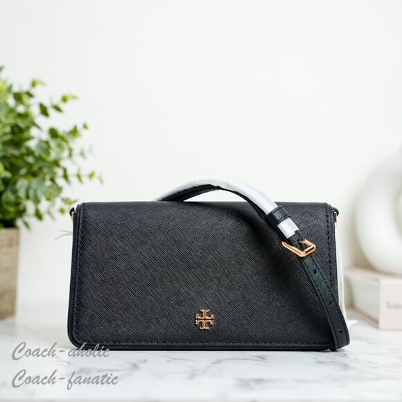 Tory Burch Handbags - Tory Burch Emerson Black Saffiano Mini Crossbody Purse Bag Clutch NWT
